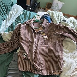 Vintage Disney Brown and Black Mickey Outdoors Button Down - Oversized
